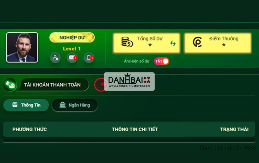 Chọn tab rút tiền FB88
